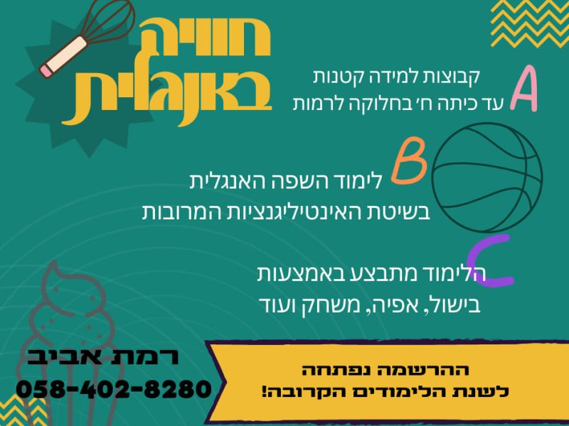 כפר סבא | עדה דניאל | רמת אביב | קבוצות אנגלית | לימודי אנגלית עד כיתה ח